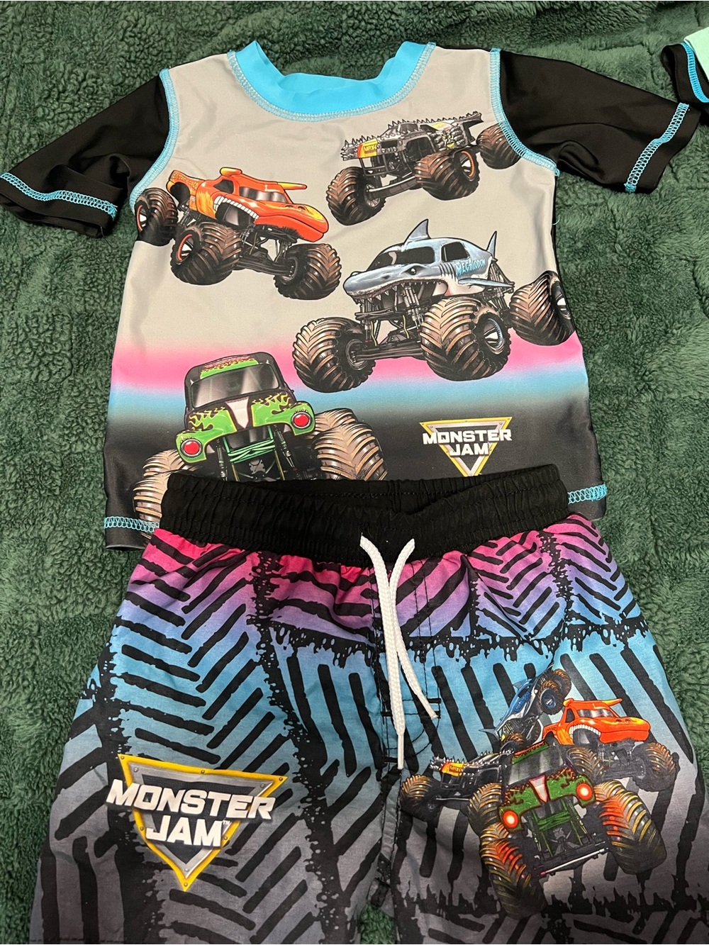 Monster Jam Kids' Blue & Black Monster Truck Rashguard Set